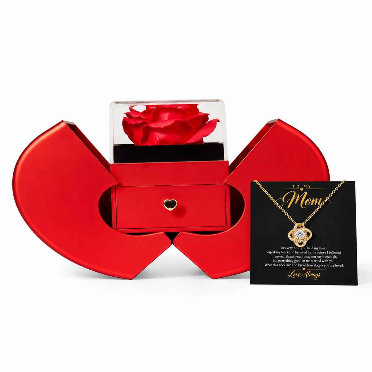 To My Mom Love Knot necklace in Heart Rose Box, Yellow Gold Finish - main