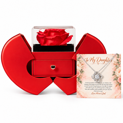 To My Daughter Love Knot necklace in Heart Rose Box, White Gold Finish - main