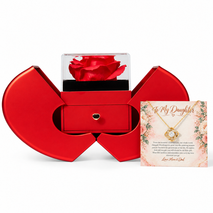 To My Daughter Love Knot necklace in Heart Rose Box, Yellow Gold Finish - main