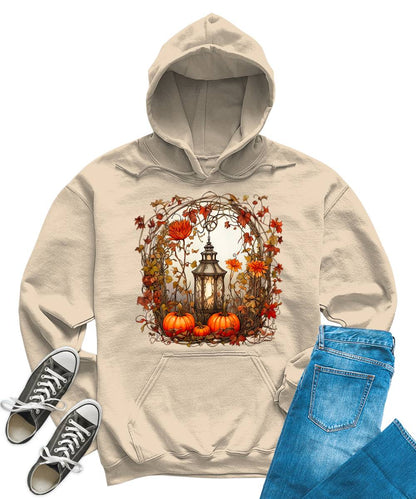 Fall Floral Lantern Pumpkin Graphic Hoodie for Women Cute Autumn Hoodied Sweatshirt