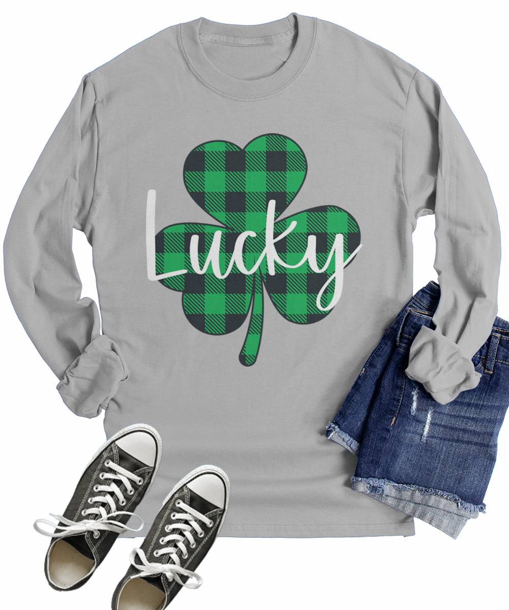 Plaid Shamrock Lucky St Patrick's Day Long Sleeve