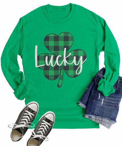 Plaid Shamrock Lucky St Patrick's Day Long Sleeve