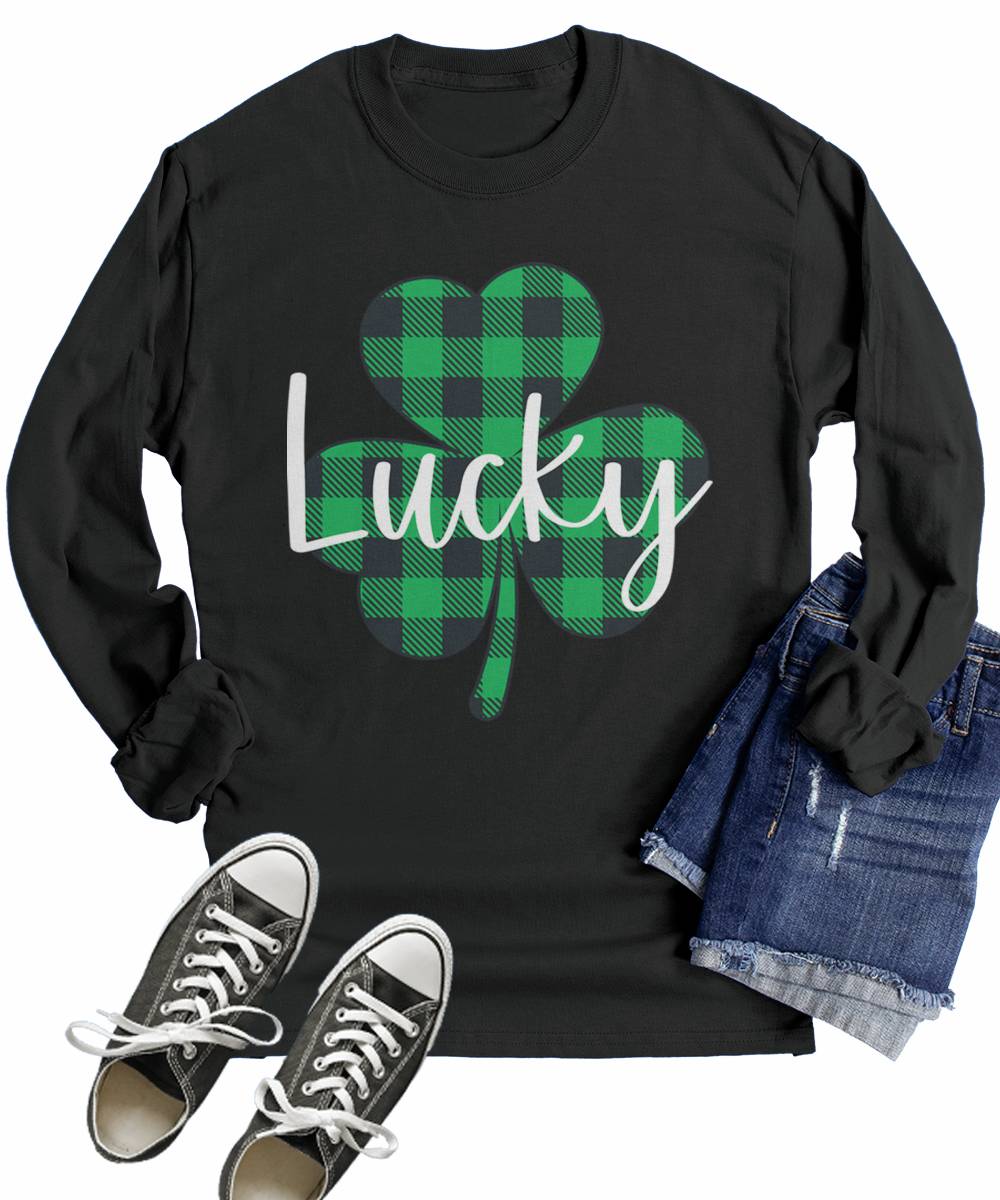 Plaid Shamrock Lucky St Patrick's Day Long Sleeve