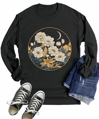 Fall Long Sleeve Shirts for Women Floral Cottagecore Graphic Tees
