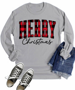 Merry Christmas Plaid Xmas Long Sleeves