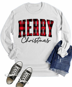Merry Christmas Plaid Xmas Long Sleeves