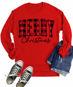 Merry Christmas Plaid Xmas Long Sleeves