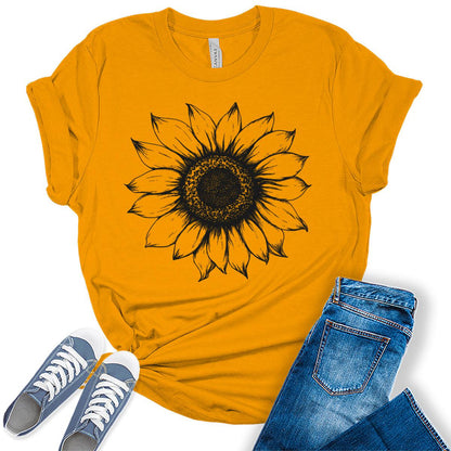 Women's Sunflower T Shirts Short Sleeve Tees Graphic Loose Summer Tops