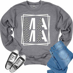 Mama Crewneck Sweatshirt Checkeetter Print Tops for Women