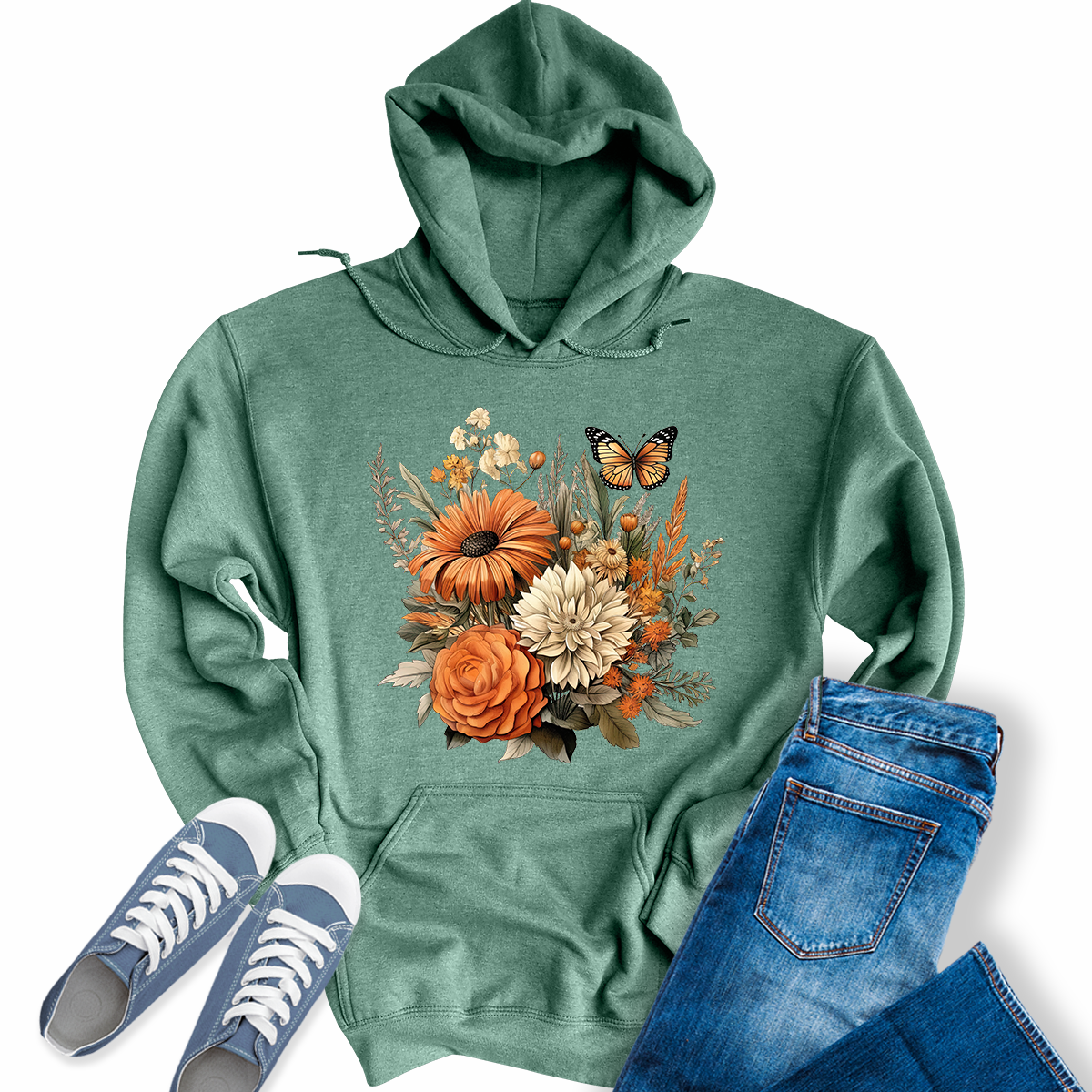 Womens Trendy Floral Butterfly Shirts Wildflower Hoodie