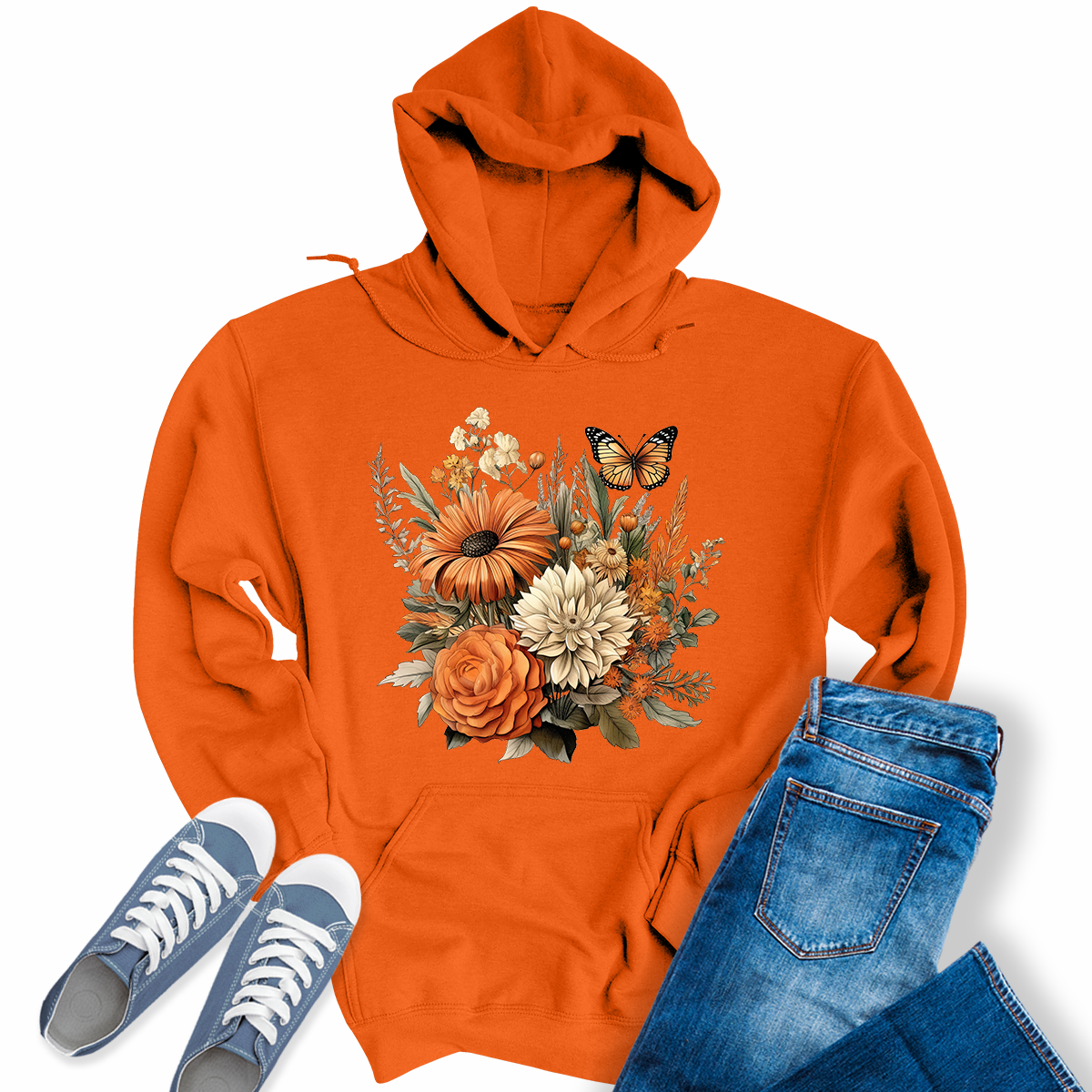 Womens Trendy Floral Butterfly Shirts Wildflower Hoodie