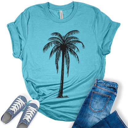 Beach Shirts for Women Palm Tree T Shirts Trendy Summer Tops Vintage Graphic Tees