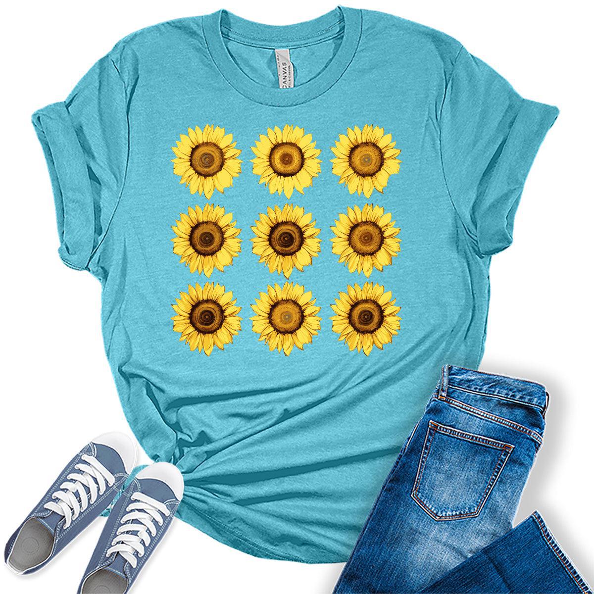 Sunflower Shirts Vintage Floral Graphic Tees Casual Bella Plus Sized Summer Women's Tops