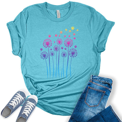 Womens Dandelion Paw Print Graphic Tees