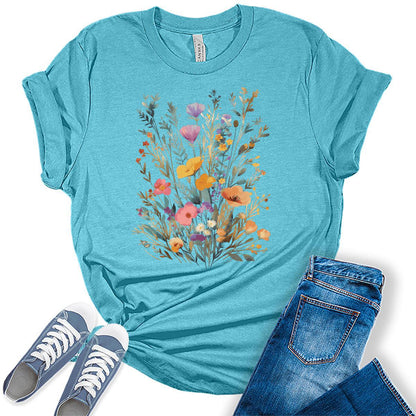 Floral Shirts Summer Flower Graphic Tee For Women Bella Vintage Cottagecore Plus Size Tops
