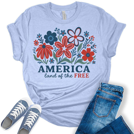 4th of July Shirts For Women Patriotic Graphic Tees America Land of The Free Bella Plus Sized Tops
