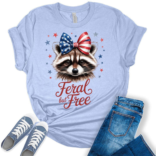 Feral And Free Women's Racoon 4th of July Patriotic Graphic Tee
