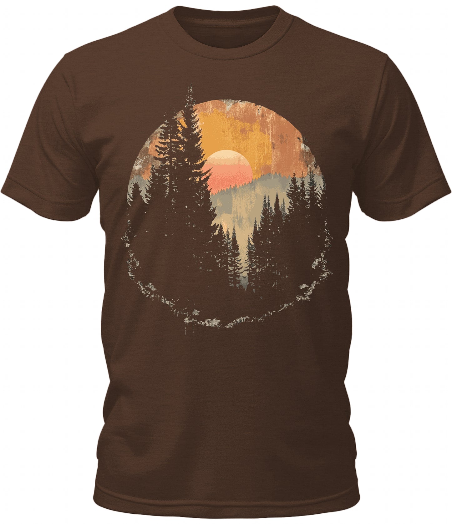 Mens Forest Landscape Shirt Mountains And Hills Sunset Silhouette Pine Trees Short Sleeve Premium Funny Graphic Tees