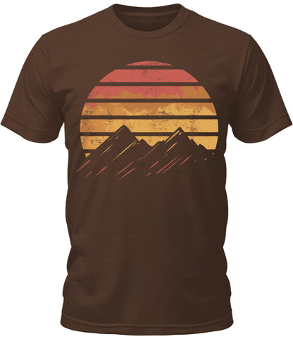 Mens Fall Retro Sunset Camping Mountain Graphic Tee Cool Premium Tshirt