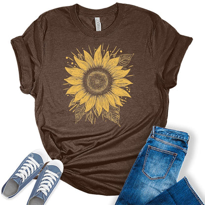 Women's Sunflower Shirts Boho Vintage Casual Summer Graphic Tees Bella Plus Sized Tops