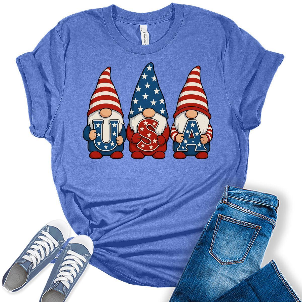 4th of July Shirts For Women Patriotic Graphic Tees USA Gnomes Bella Plus Sized Tops