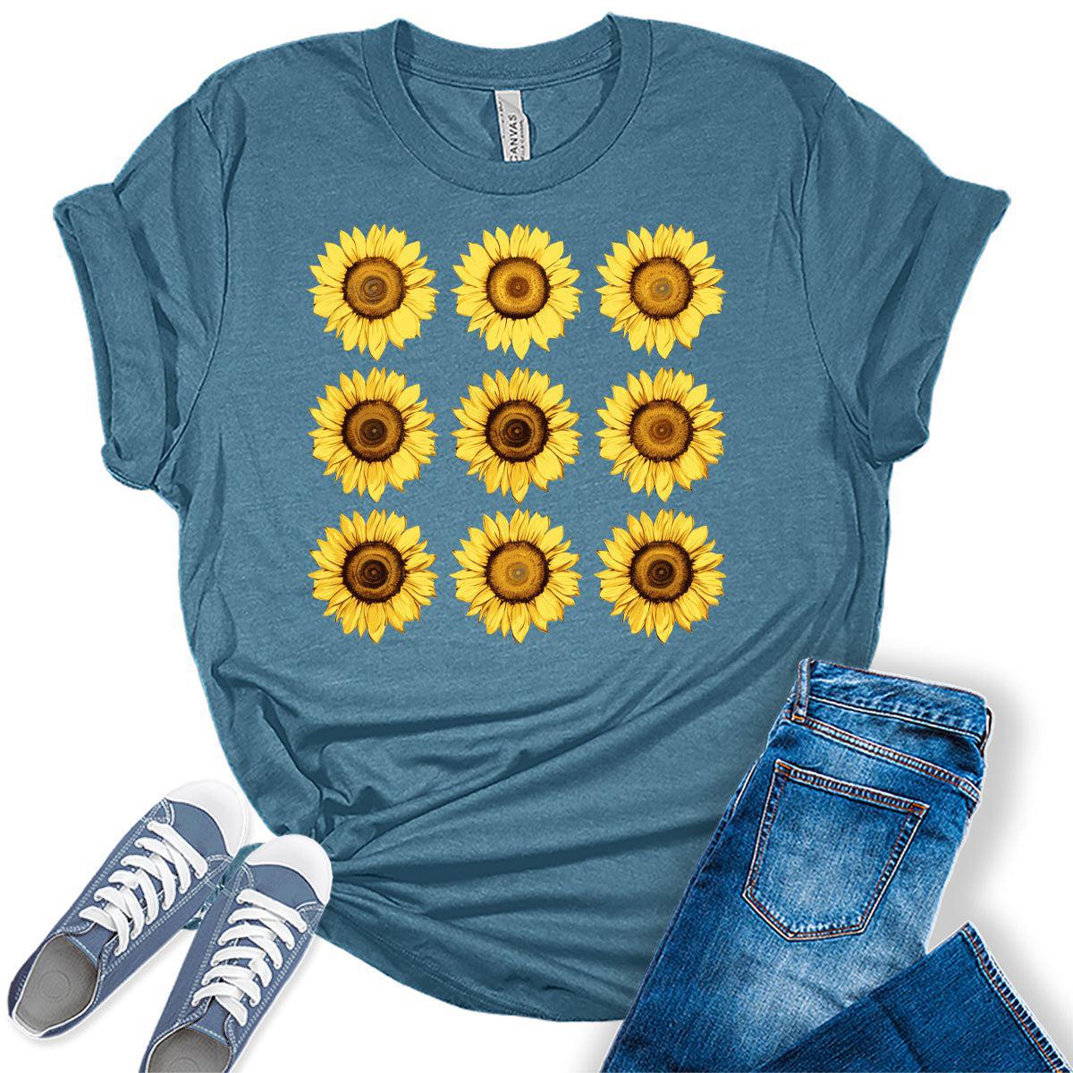 Sunflower Shirts Vintage Floral Graphic Tees Casual Bella Plus Sized Summer Women's Tops