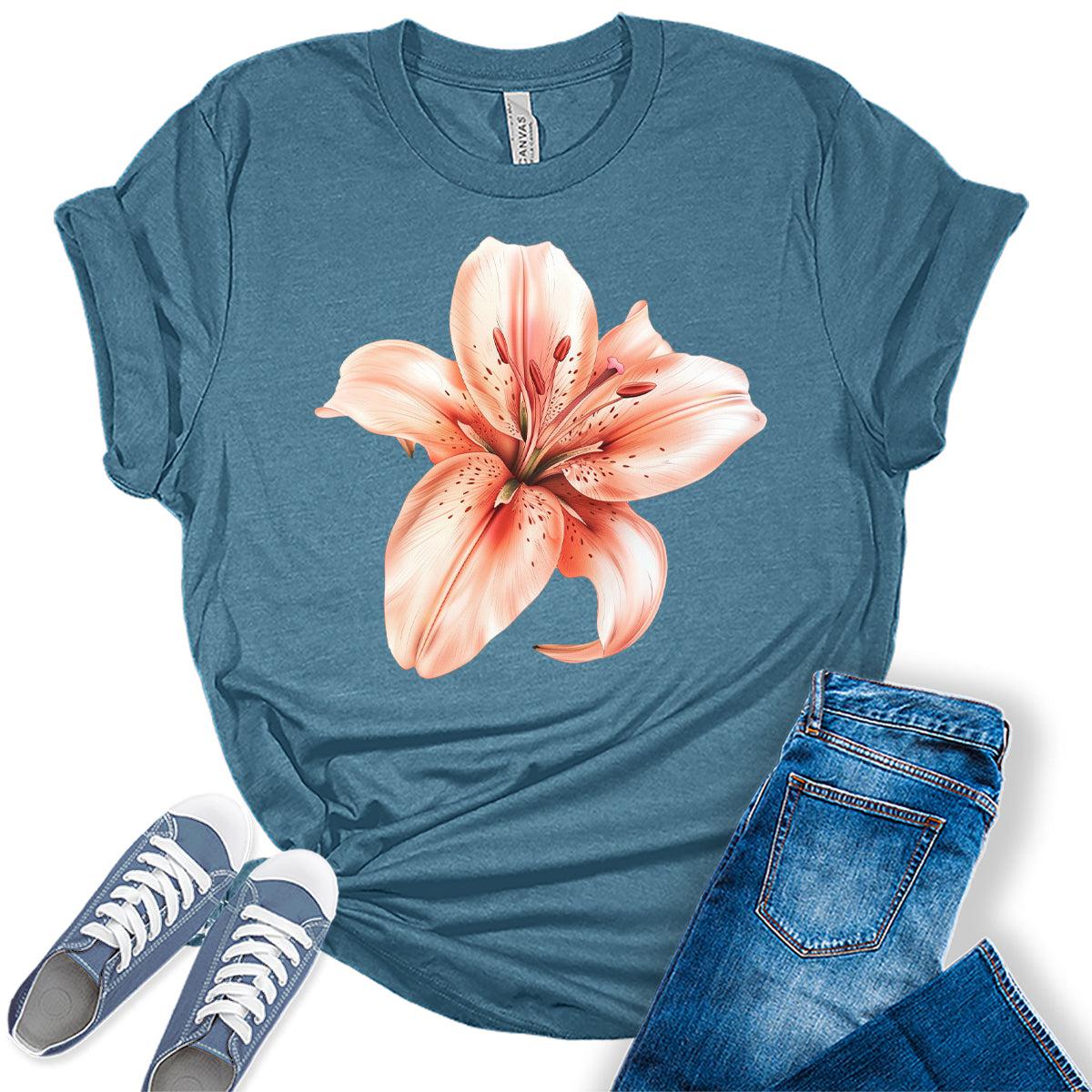 Women's Lily T-Shirt Cute Floral Trendy Graphic Tees Short Sleeve Casual Summer Tops