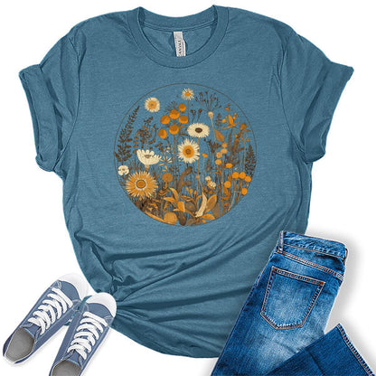 Women's Summer Shirts Trendy Boho Graphic Tees Cute Vintage Cottagecore Bella T Shirts Plus Size Floral Tops