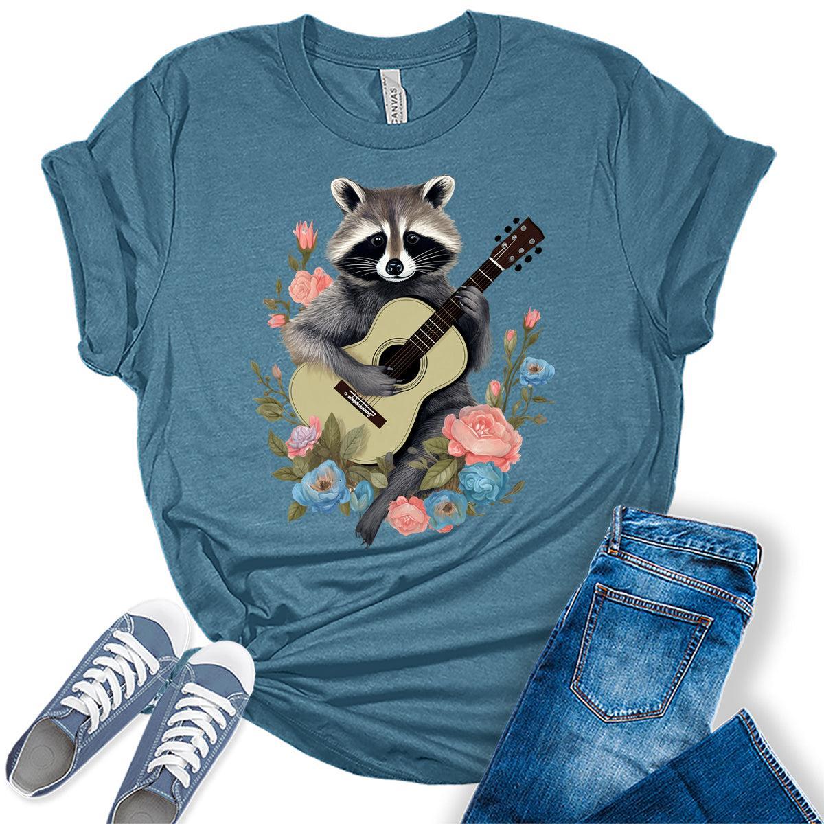 Womens Raccoon Shirts Wildflower Vintage Graphic Tees Spring Cottagecore T Shirts Bella Summer Tops
