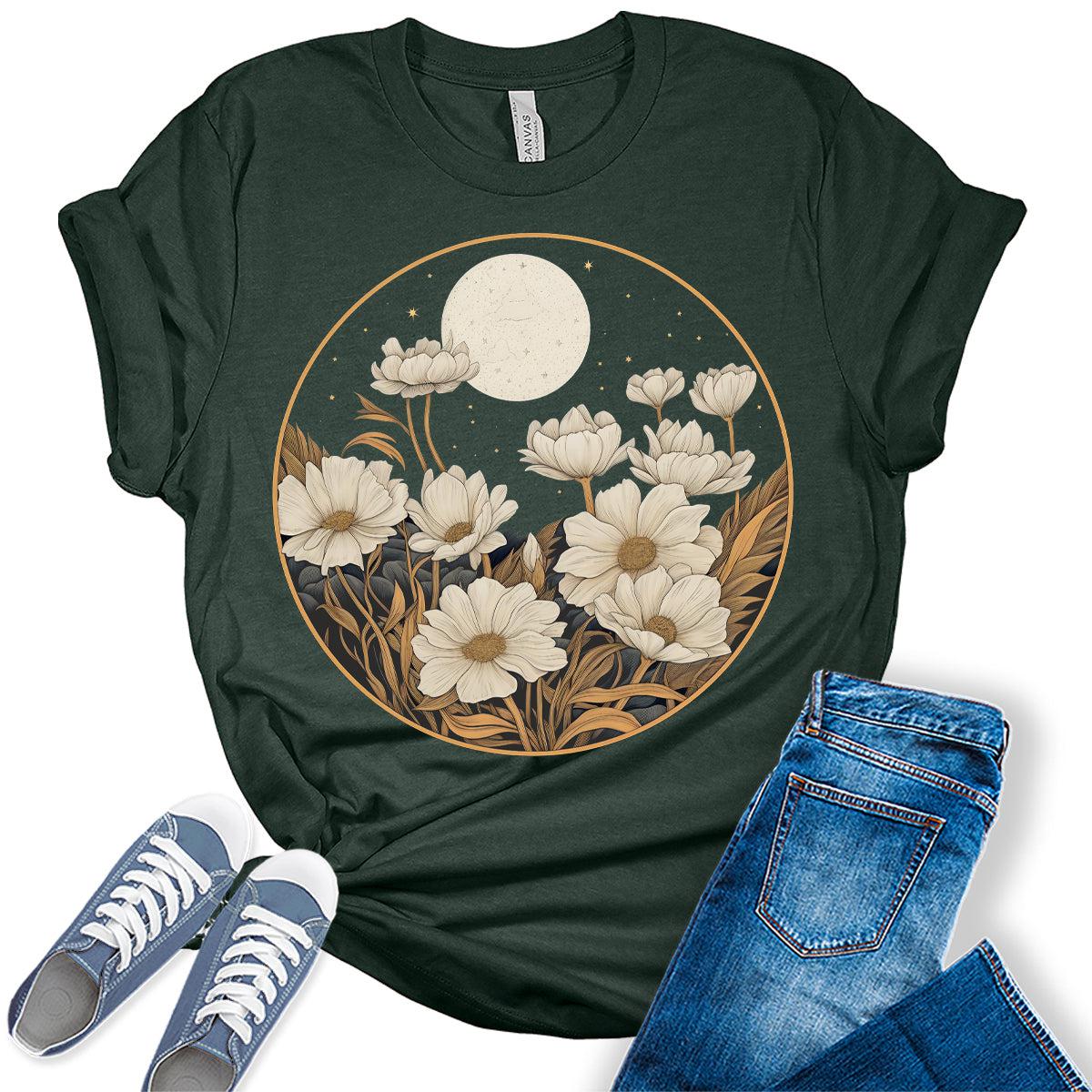 Womens Summer Shirts Wildflower Vintage Graphic Tees Spring Short Sleeve Trendy T Shirts Bella Summer Tops