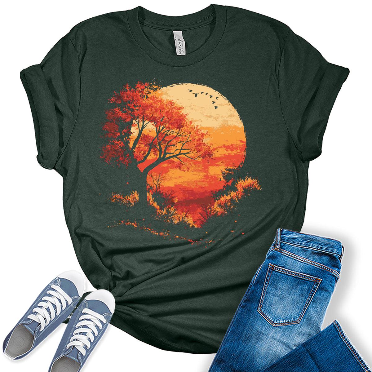 Sunset T Shirt Hiking Camping Outdoors Fall Graphic Tees For Women