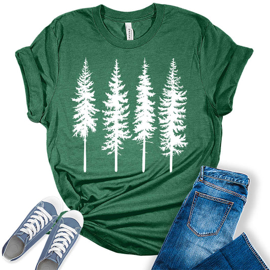 Women's Graphic Tops Pine Tree Shirt Nature Camping Hiking Casual Tee