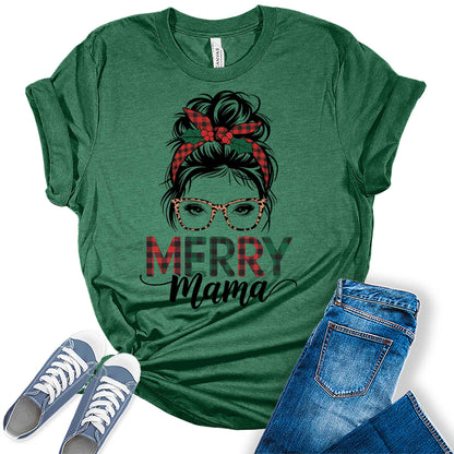 Women's Merry Mama Messy Bun Graphic Tees