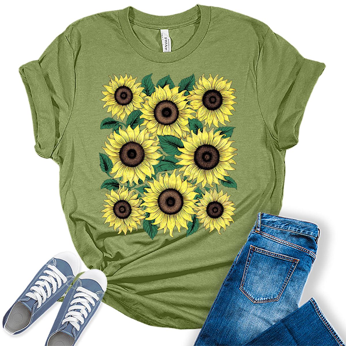 Womens Sunflower Shirt Boho Tops Vintage Trendy Oversized Graphic Tees