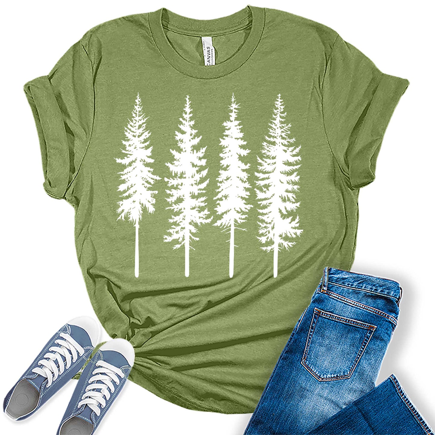 Women's Graphic Tops Pine Tree Shirt Nature Camping Hiking Casual Tee