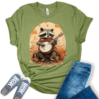 Womens Racoon Shirt Music Animal Graphic Tees