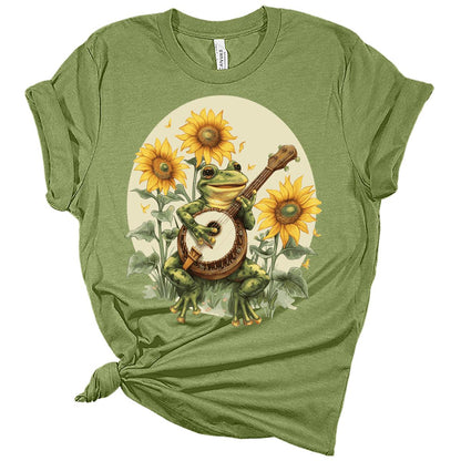 Frog Playing Banjo Sunflower Graphic T-Shirt