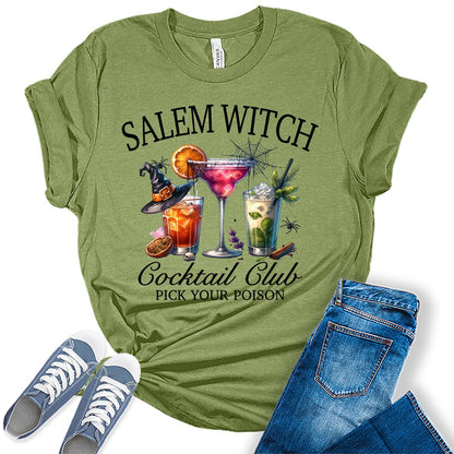 Salem Witch Cocktail Holloween Graphic Tees for Women