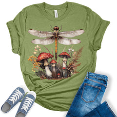Trendy Dragonfly Summer Mushroom Womens Graphic Tees
