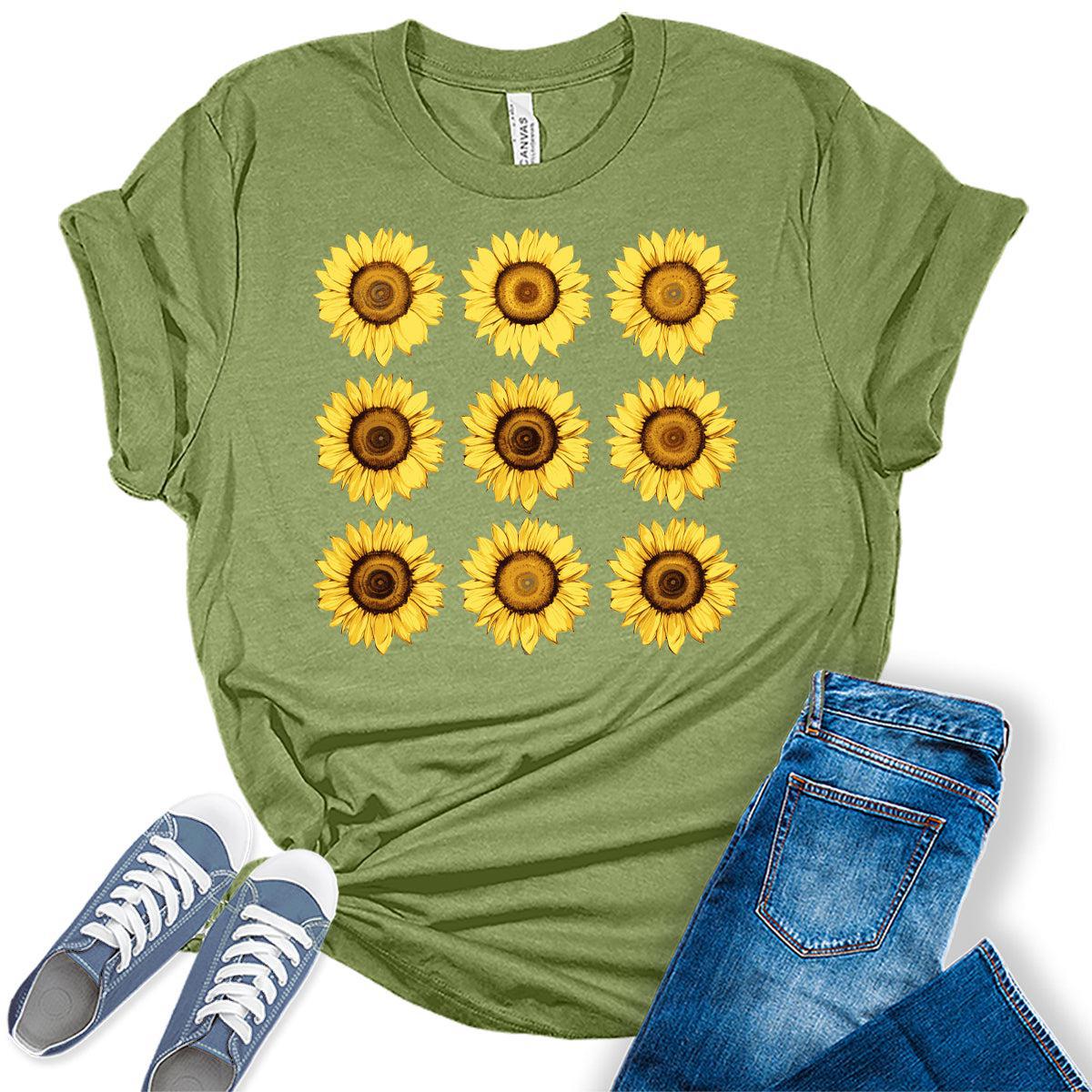 Sunflower Shirts Vintage Floral Graphic Tees Casual Bella Plus Sized Summer Women's Tops