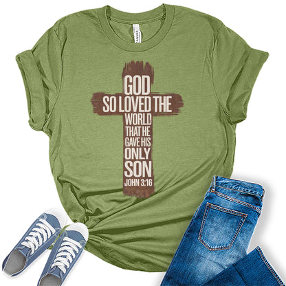 Women's John 3:16 Christian Cross Bible Graphic Tees