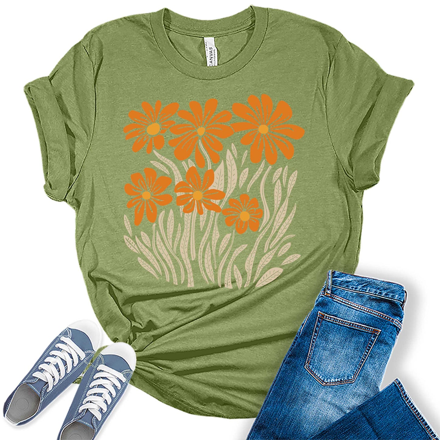 Womens Boho Fall Floral Daisy Graphic Tees