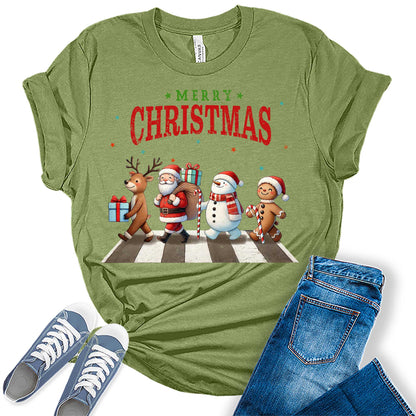 Women's Merry Christmas Shirt Festive Holiday Letter Print Graphic Tees