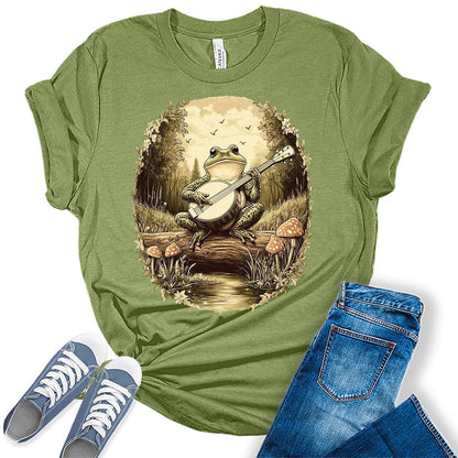 Women's Frog Shirts Cottagecore Mushroom Aesthetic Graphic Tees Bella Plus Sized Tops