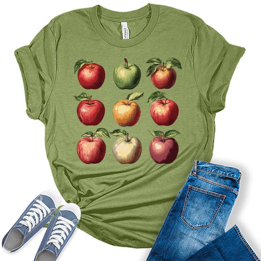 Womens Cute Apple Fruits Graphic Tees