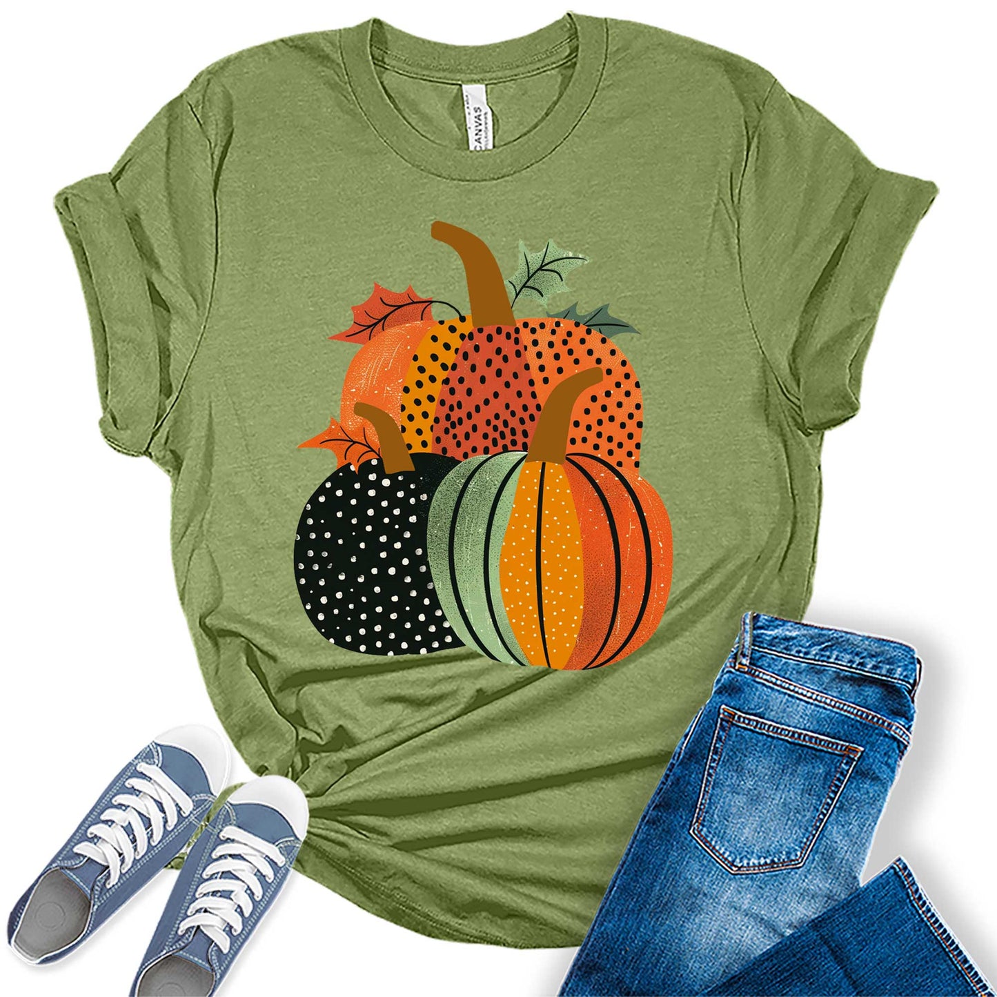 Autumn Pumpkin Thanksgiving Shirt Cute Graphic Tees For Women