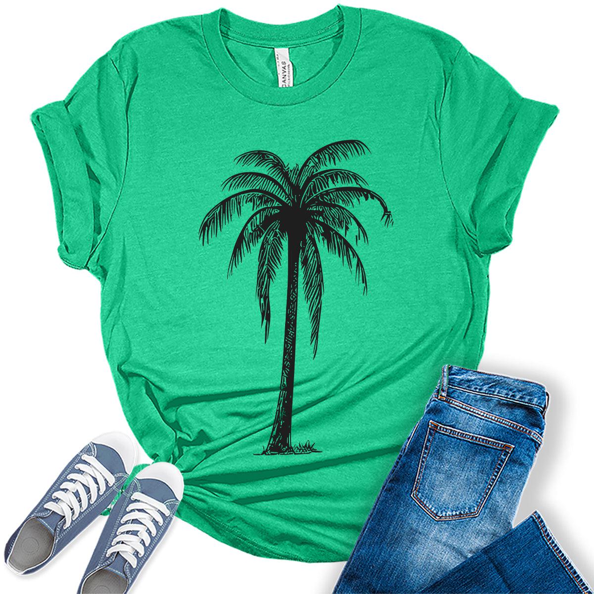 Beach Shirts for Women Palm Tree T Shirts Trendy Summer Tops Vintage Graphic Tees