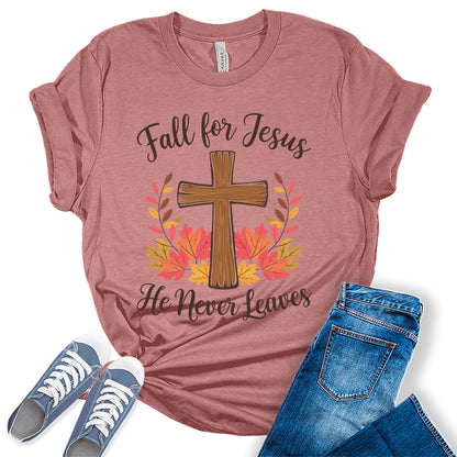 Womens Fall for Jesus Christians Cross Graphic Tees