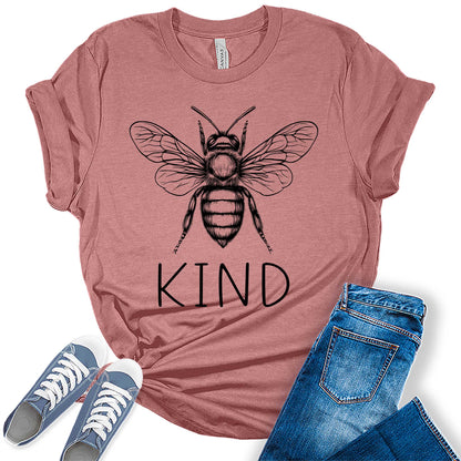 Women's Be Kind Shirt Short Sleeve Funny Graphic Tshirts Cute Tops Teacher Tees