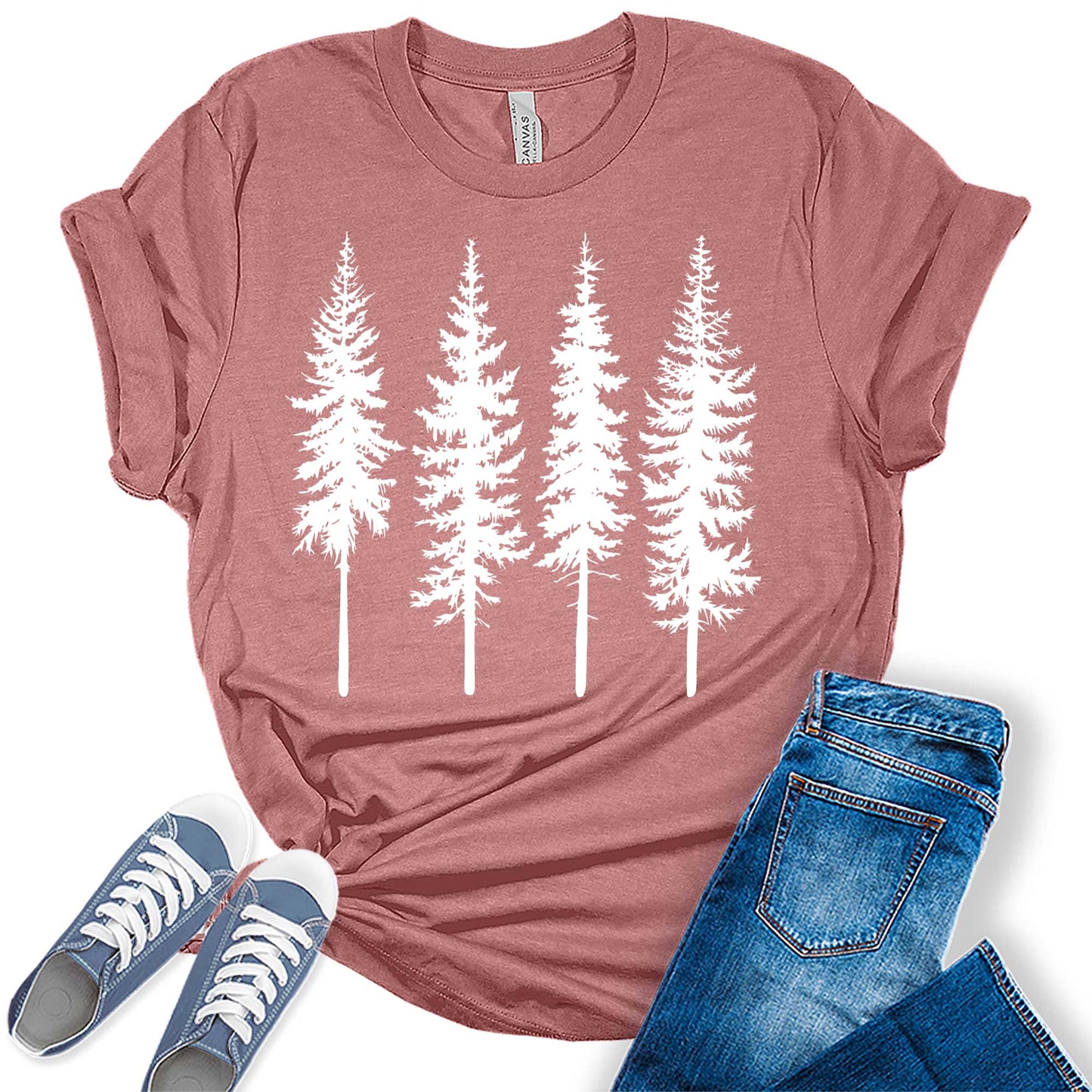 Women's Graphic Tops Pine Tree Shirt Nature Camping Hiking Casual Tee